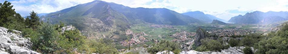 Panoramic photograph of the town of Riva del Garda, northern Italy, and surrounding mountains, on a walking holiday in July 2006