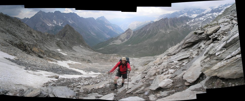 Martin treks up a rocky valley in the Vanoise national park