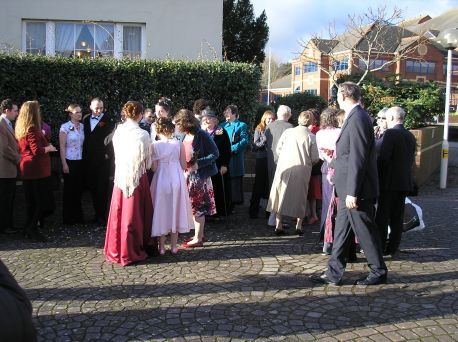 Everyone outside the registry, milling for photographs