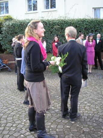 Rebecca threw her bouquet at her cousin Joanna - it was a good catch!