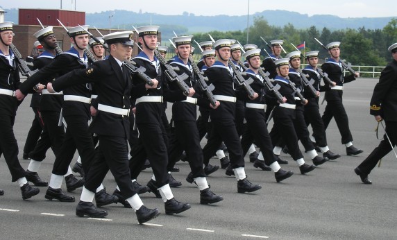 Starboard division march past their families